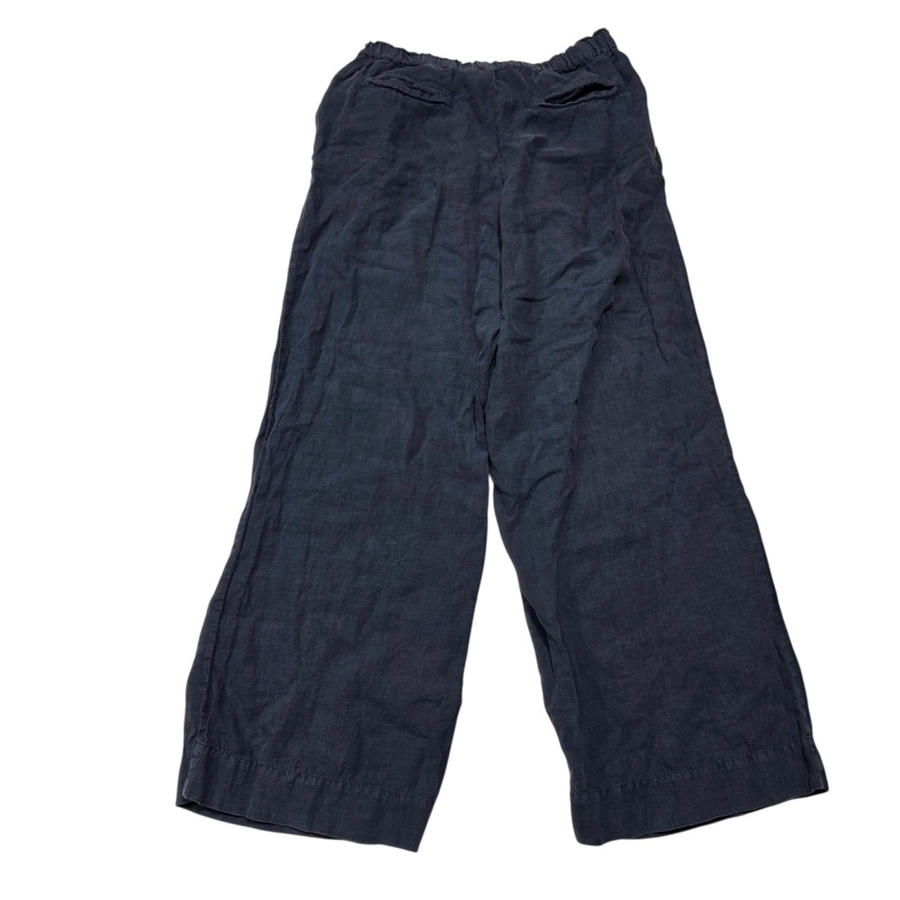 Faherty Linen Wide Leg Pants Womens Large Navy Blue Beach Summer WBS2334-FTM - Picture 2 of 10